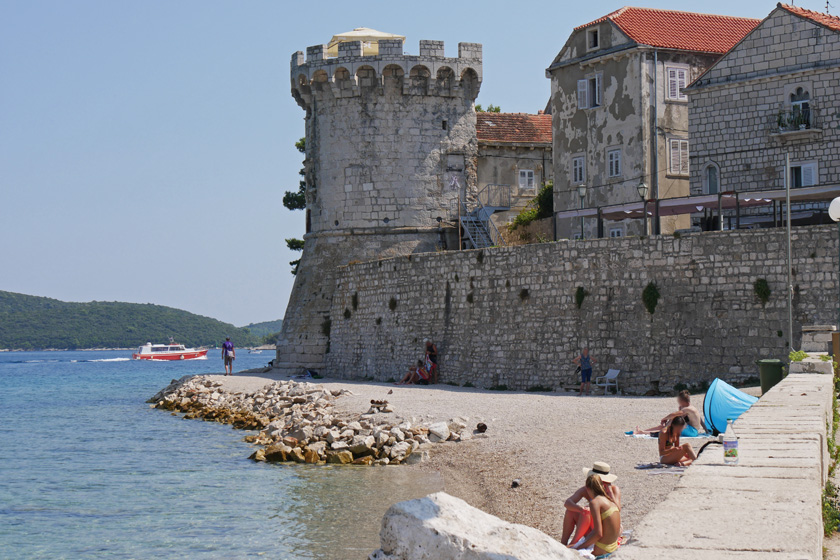 Korcula Town City Wall Tower and Beach