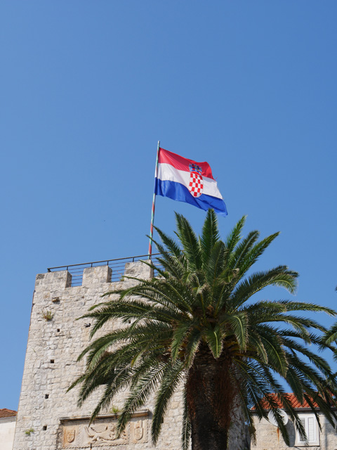 Croatian Flag Above Town Entrance Gate, Korcula