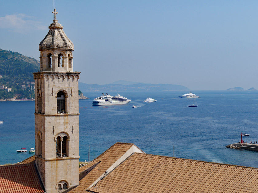 Bell Tower of St. Dominic's Church and Dubrovnik Harbor, Dubrovnik