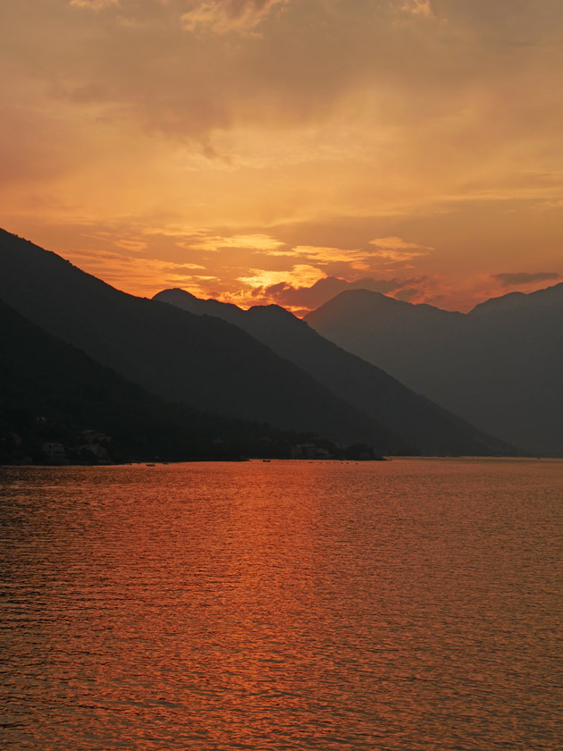 Sunset, Sailing from Kotor