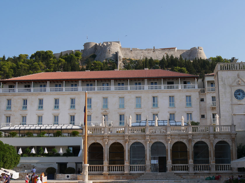 Renaissance Loggia and Clock Tower with Fort Fortica in background