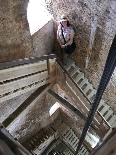 Becky Climbing the Bell Tower Stairs of St. Euphemia's Church, Rovinj