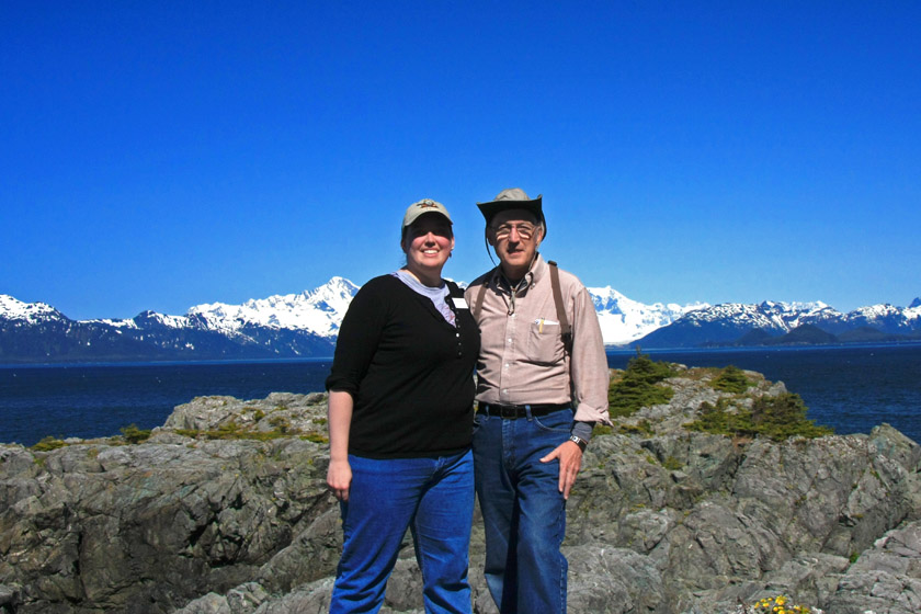 Becky and Jim Atop George Island with Brady Glacier in Background