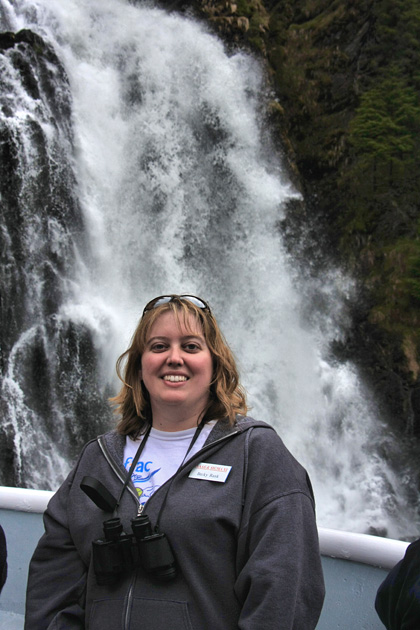 Becky in Front of Red Bluff Bay Waterfall