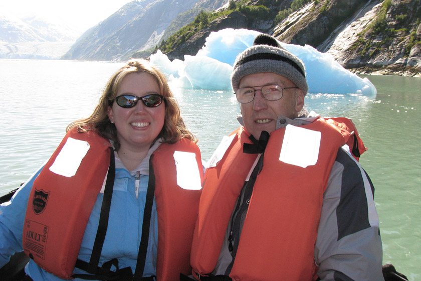 Becky and Jim in Front of Iceberg, Endicott Arm