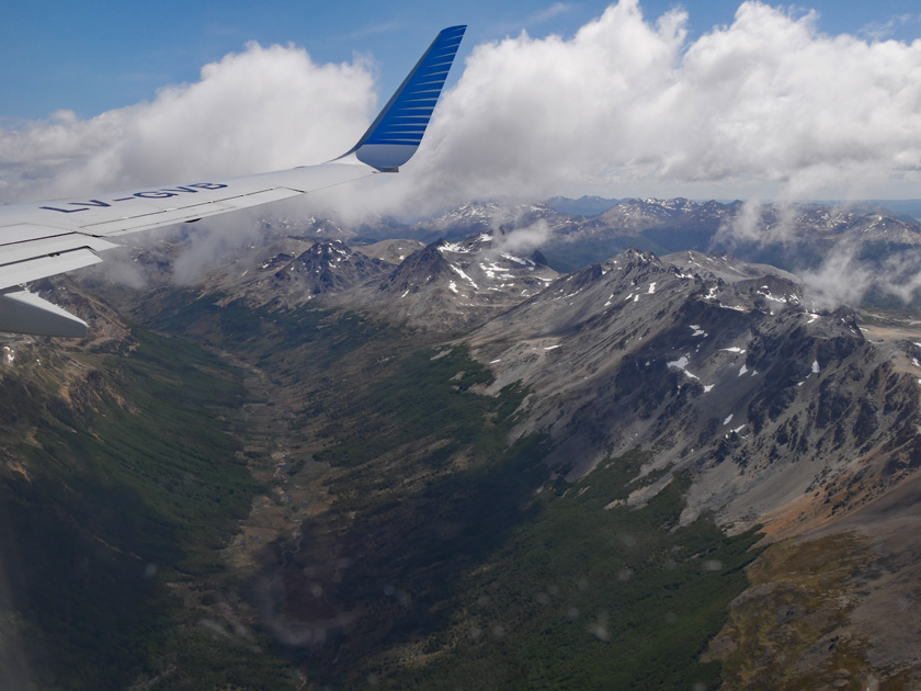 Flying into Ushuaia, View of Andes Mountains