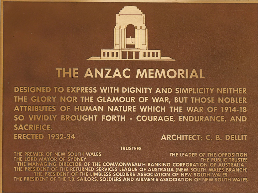 ANZAC War Memorial Plaque, Hyde Park, Sydney