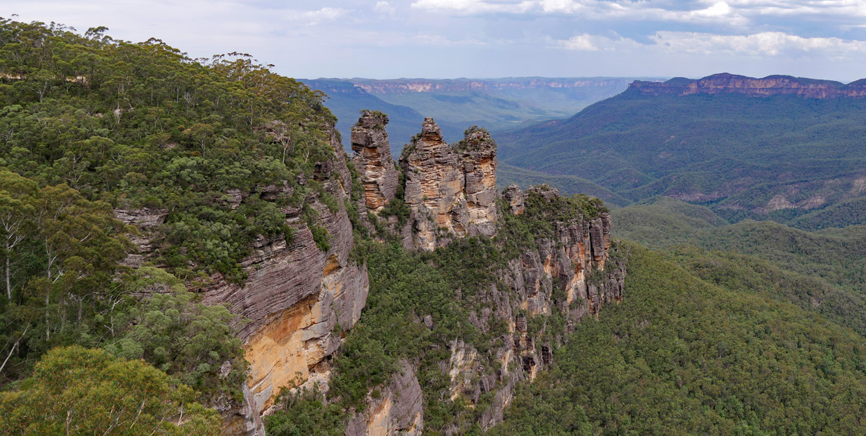 Three Sisters Rock Formation Panorama, Blue Mountains