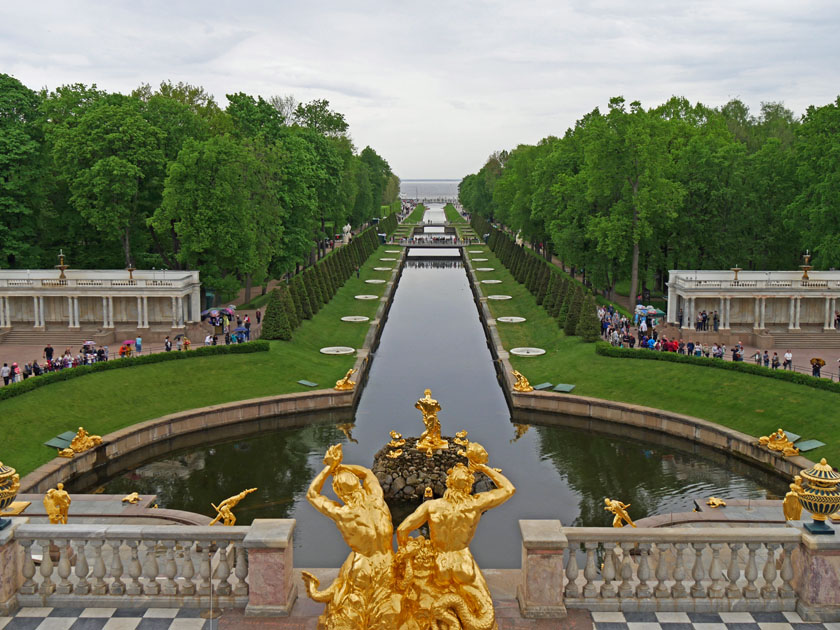 Peterhof Palace Gardens & Fountains Along Sea Channel, St. Petersburg