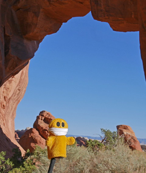 Mr. Happy at Pine Tree Arch, Arches NP