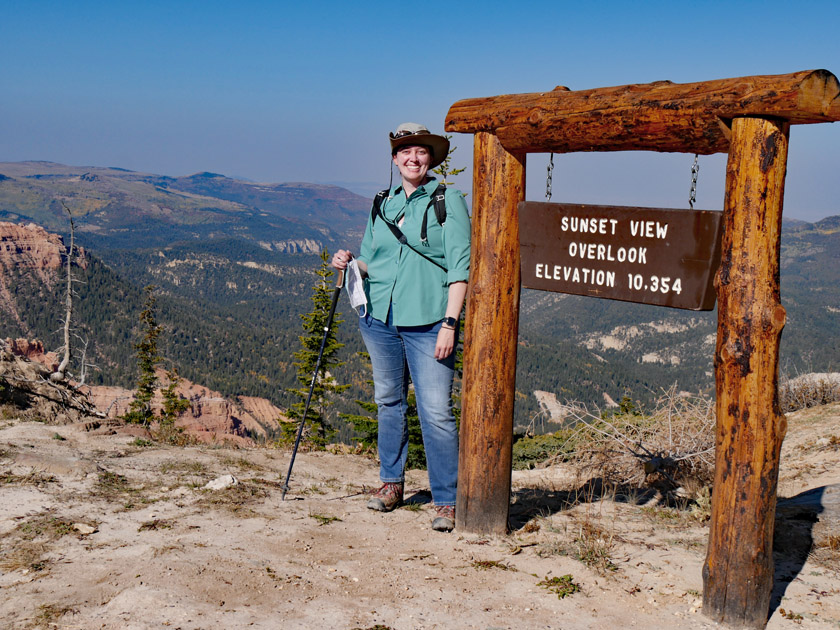 Becky at Sunset View Overlook,Top of Cedar Breaks NP Trail