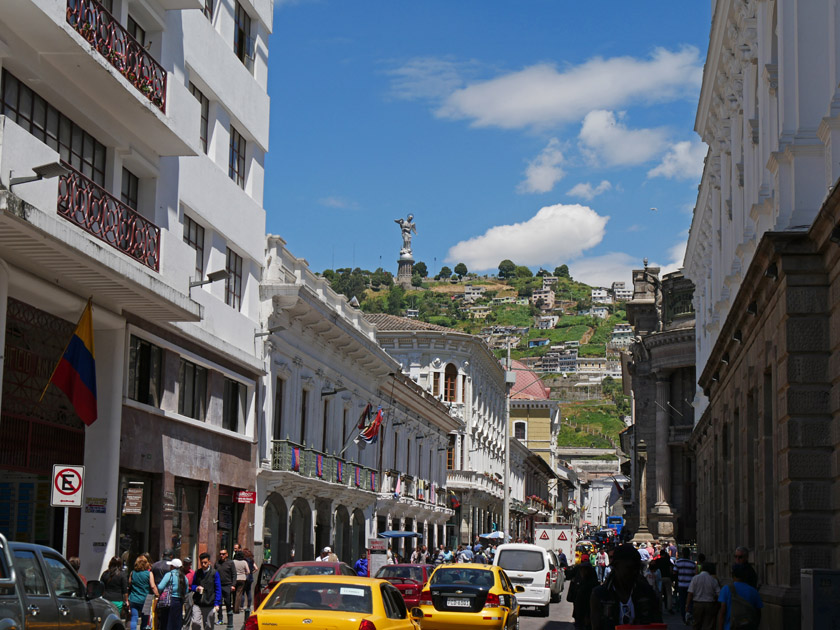 Quito Street Looking Towards Winged Virgin Statue