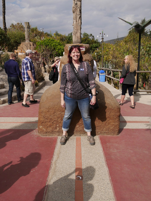 Becky Straddling Equator, Intinan Museum, San Antonio de Pichincha