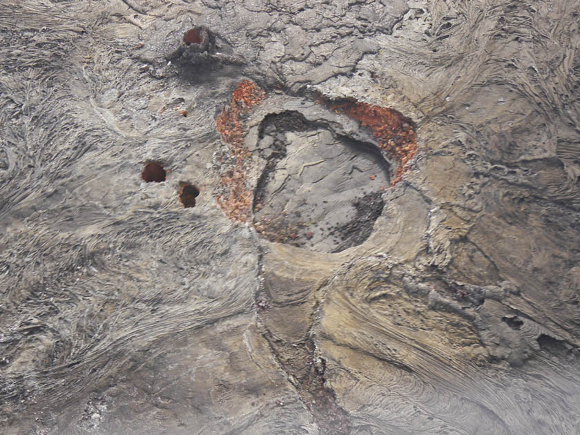 Kilauea Lava Field with Holes to Flowing Lava