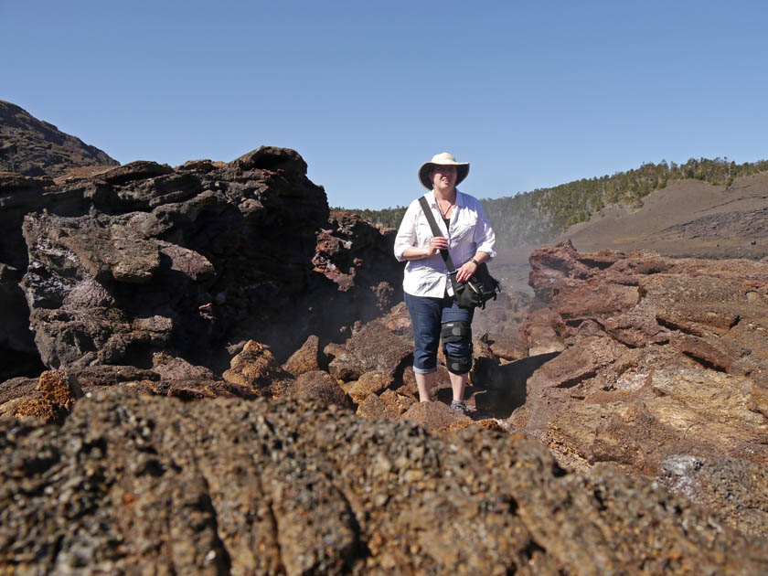 Becky at Steam Vent in Kilauea Iki Crater