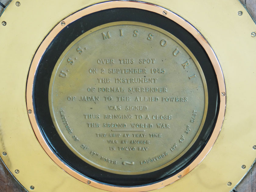 USS Missouri WWII Surrender Location Plaque