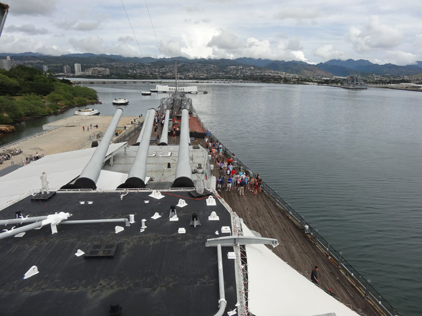 Bow of USS Missouri and USS Arizona Memorial