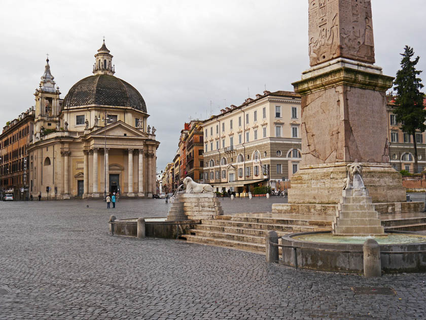 Santa Maria dei Miracoli (right) and Egyptian Obelisk at Piazza del Popolo