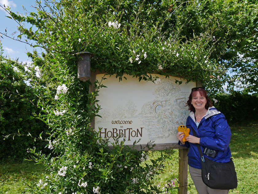 Becky at Hobbiton Entrance