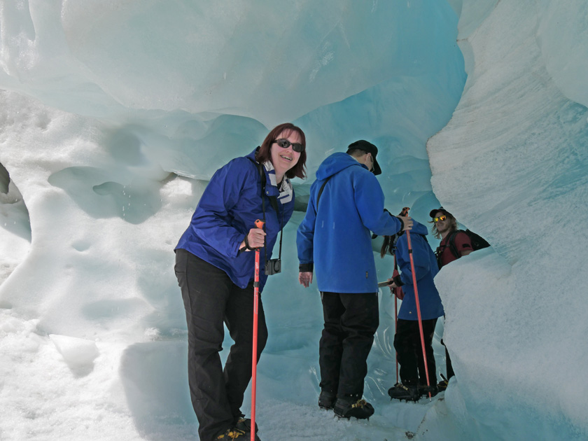 Becky Entering Franz Josef Glacier Tunnel