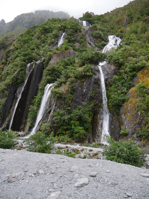 Waterfalls Near Base of Franz Josef Glacier