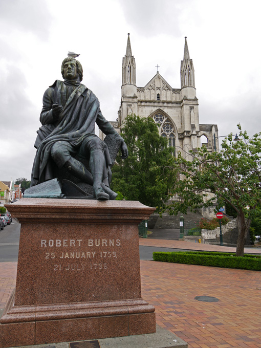 Robert Burns Monument and St. Paul's Cathedral, Dunedin