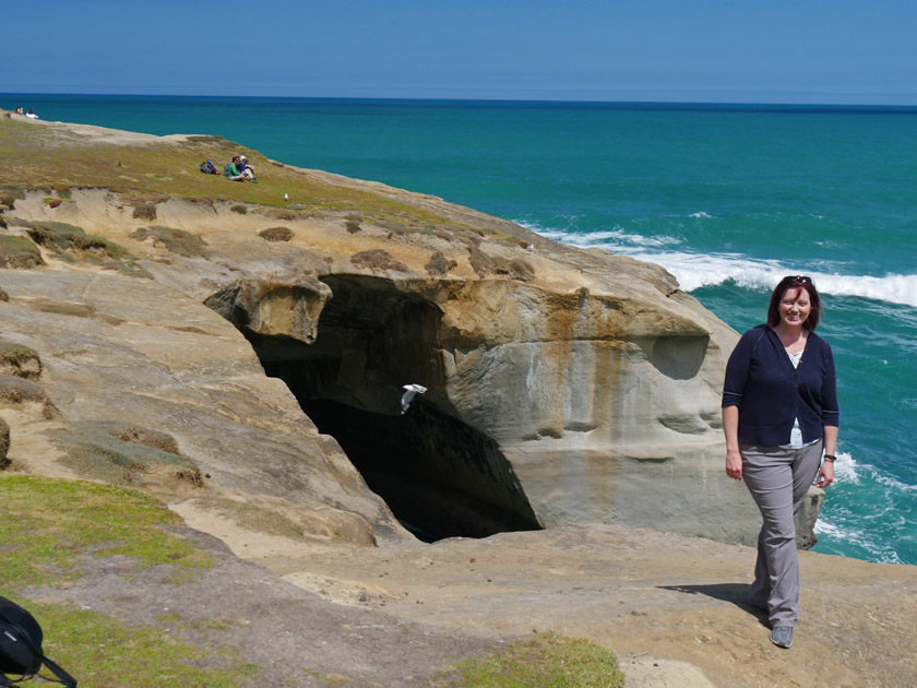 Becky at Tunnel Beach, Dunedin