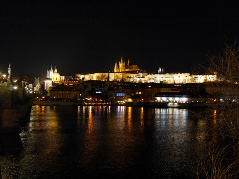 Prague Castle and St. Vitus Cathedral at Night Viewed from Old Town