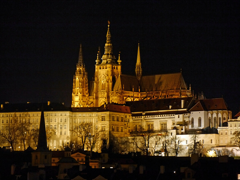 St. Vitus Cathedral at Night Viewed from Old Town