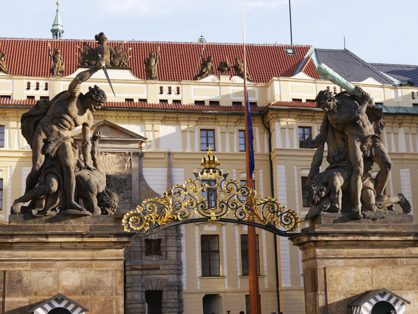 Fighting Giants Statues over Entrance to Prague Castle