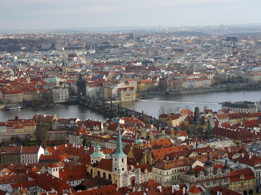 View of Prague and Charles Bridge from St. Vitus Cathedral South Tower