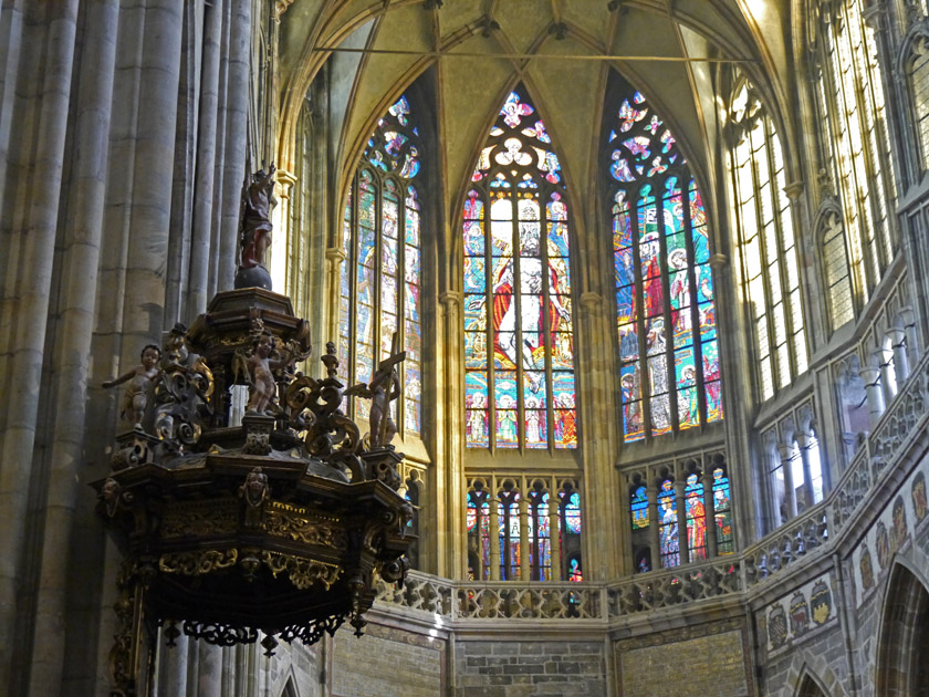 Interior and Stained Glass Windows of St. Vitus Cathedral