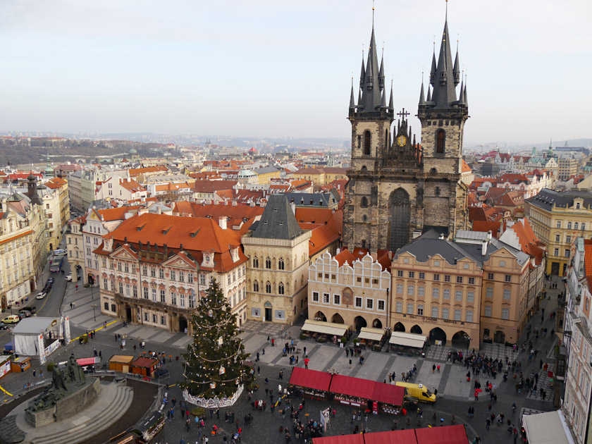 Christmas Market and Our Lady before Tyn from Old Town Clock Tower