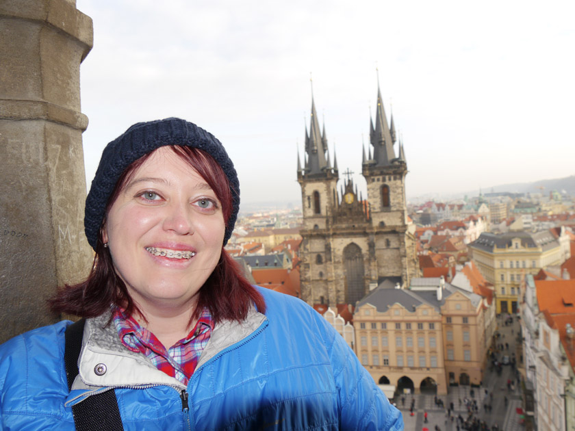 Becky Overlooking Prague in Old Town Clock Tower