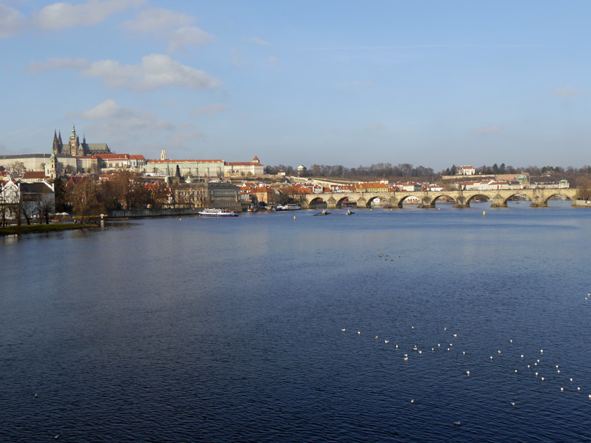 Prague Castle, St. Vitus Cathedral and Charles Bridge from Legion Bridge