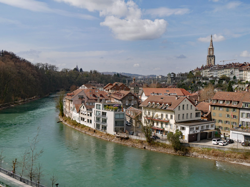 View of Bern and the River Aare from the Bärengraben Trail