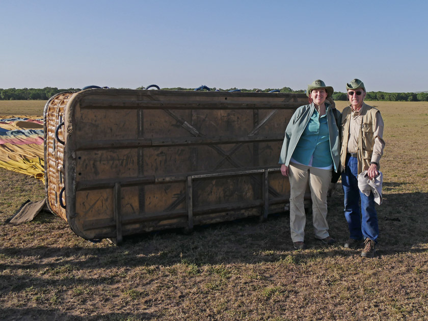 Becky & Jim at Balloon Landing, Maasai Mara