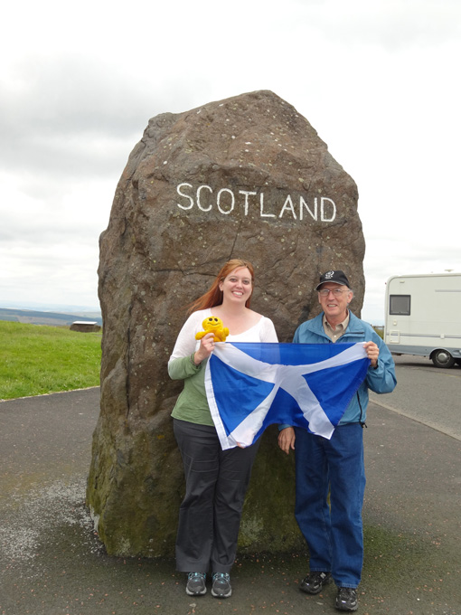 Becky, Jim & Mr. Happy at the Scotland Border