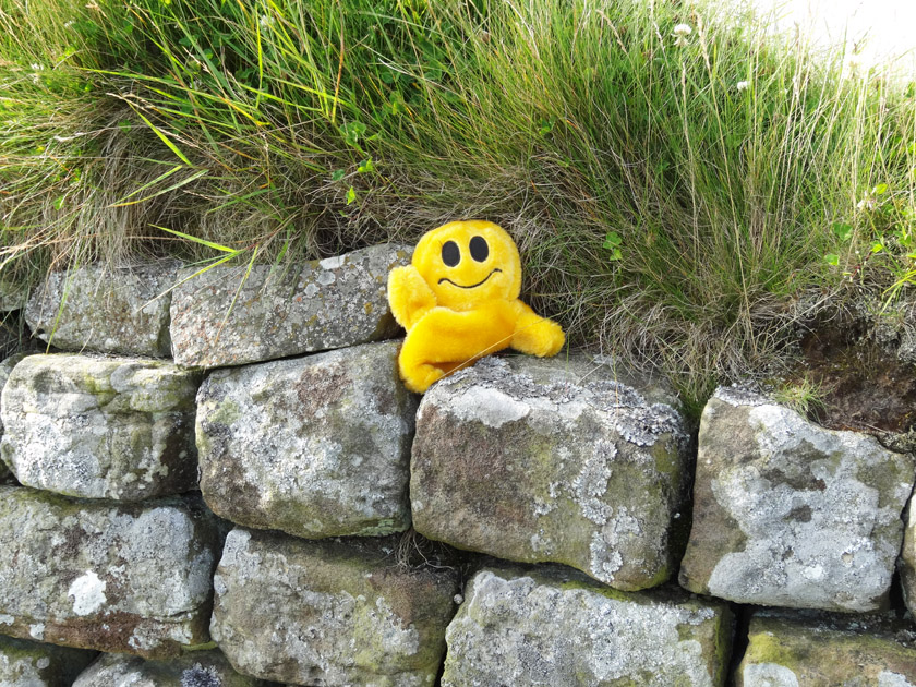 Mr. Happy Climbing Hadrian's Wall